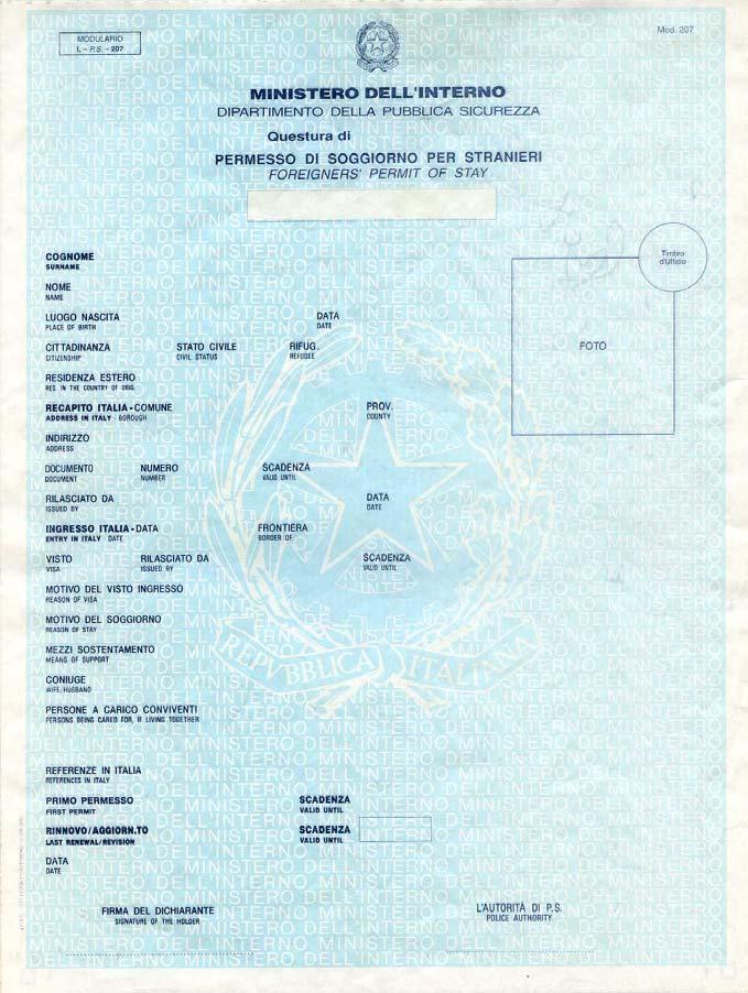 Permesso di soggiorno cartaceo (210mmx297mm azzurro) A4 Carta a modulo continuo (triplice