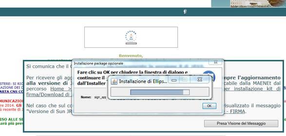 Selezionando Esegui viene avviata l installazione e viene proposta la seguente finestra: Attendere che l installazione sia terminata,e che la barra di avanzamento non sia più