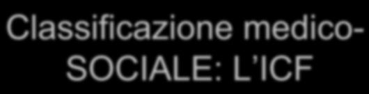 Classificazione medico- SOCIALE: L ICF ICF e ICF-CY ICF 2001 e ICF- CY 2007 International Classification of Functioning (Classificazione Internazionale del funzionamento, disabilità e salute), OMS CY