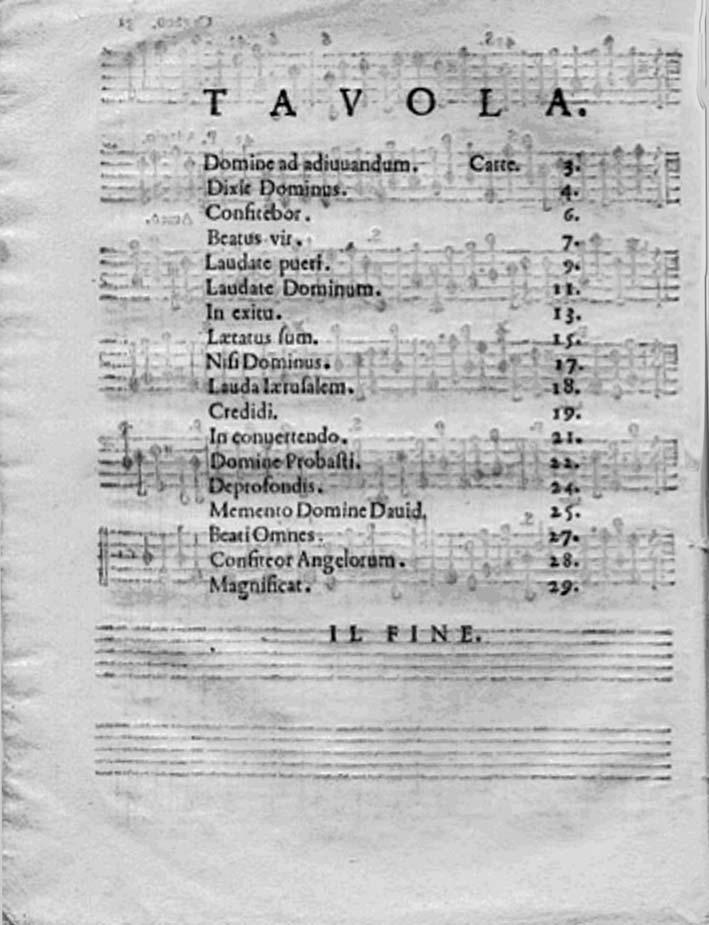 introduzione ai salmi di cossoni 169 Tavola della parte d organo dei Salmi a otto voci pieni e