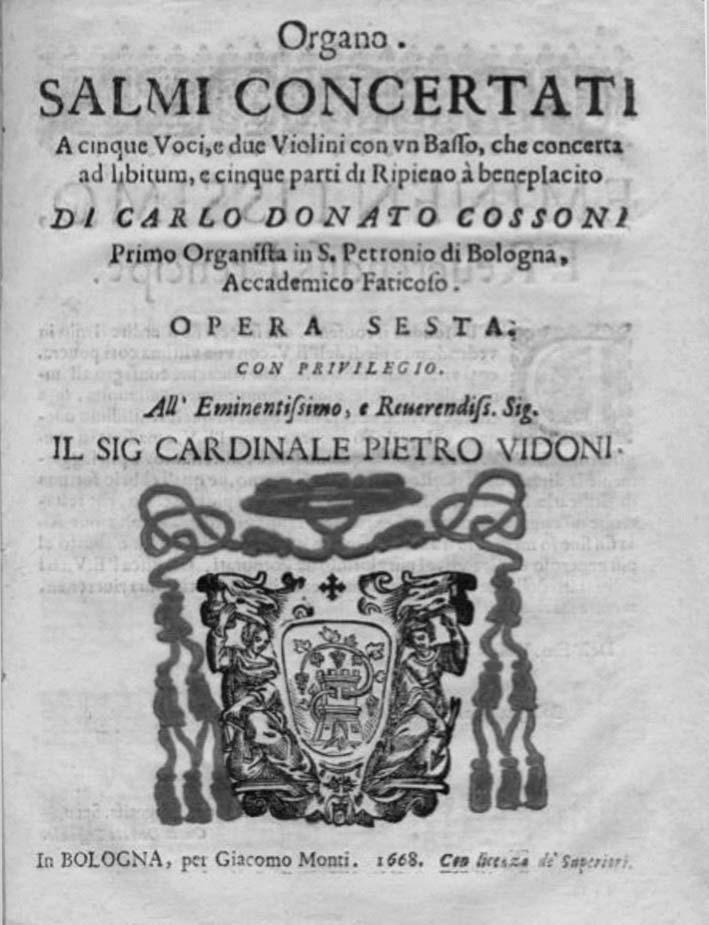 172 jeffrey kurtzman Frontespizio della parte d organo dei Salmi concertati a cinque voci e due violini, con un