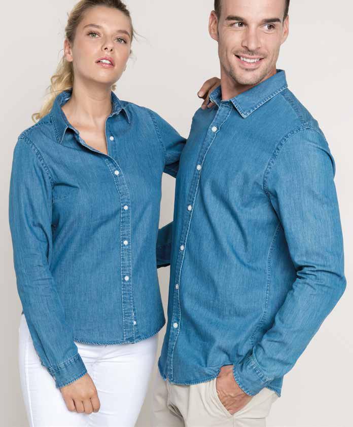 FASHION > CHAMBRAY CAMICIE CHAMBRAY MANICHE LUNGHE 60 g/m 2 00% cotone Chambray. Tela leggera effetto denim. Materiale morbido e comodo. Modello aderente alla moda.