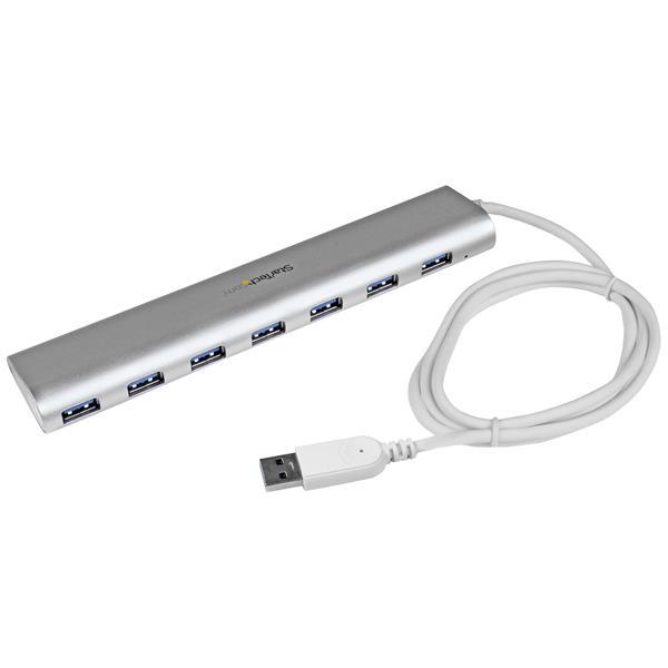 Hub USB 3.0 a 7 porte compatto con cavo integrato Product ID: ST73007UA Questo hub USB 3.0 compatto a 7 porte si abbina perfettamente al design elegante del MacBook.