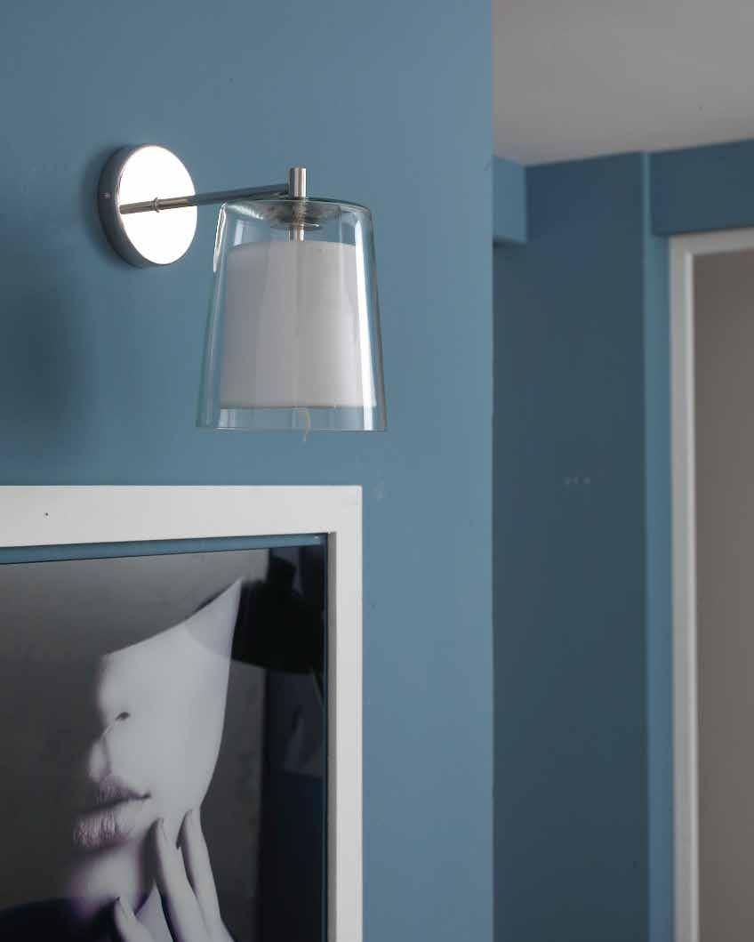 LA/092/BI lampada da muro vetro con paralume interno in stoffa grigio ø cm