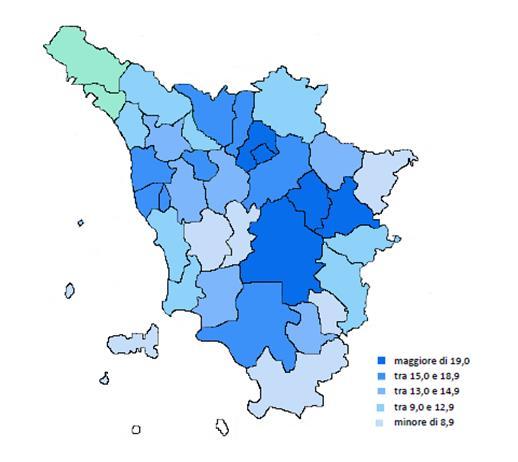 provincia con la più bassa incidenza è quella di Grosseto (6,2%).