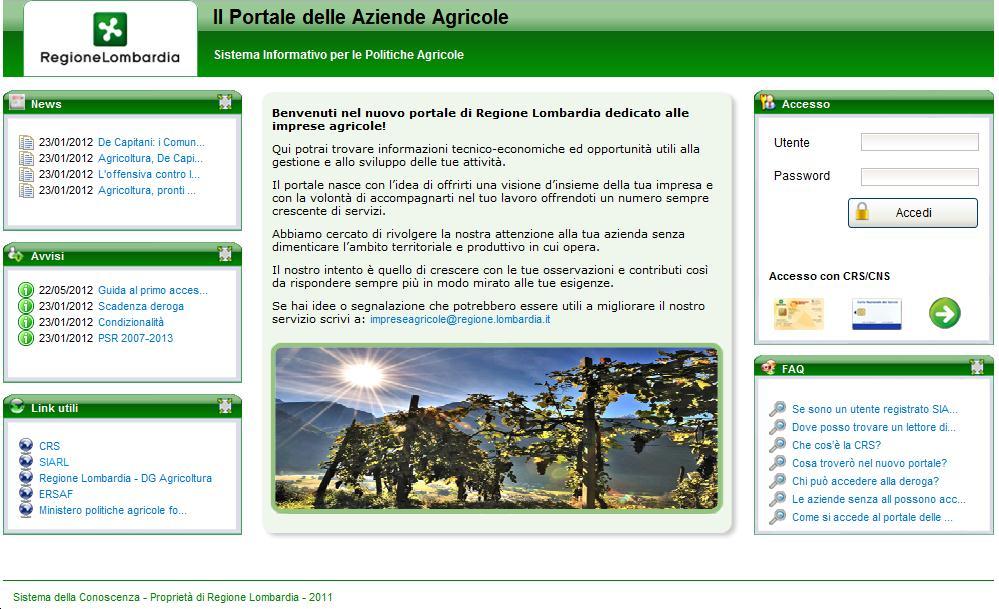 Accedere al nuovo sistema all indirizzo internet http://agricoltura.servizirl.