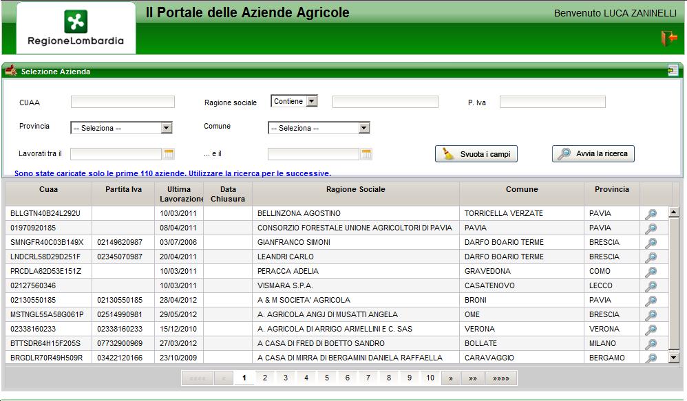 Appare una lista di imprese di cui si è delegati o nel caso di titolare di impresa si accede direttamente all ASSET aziendale, altrimenti è necessario