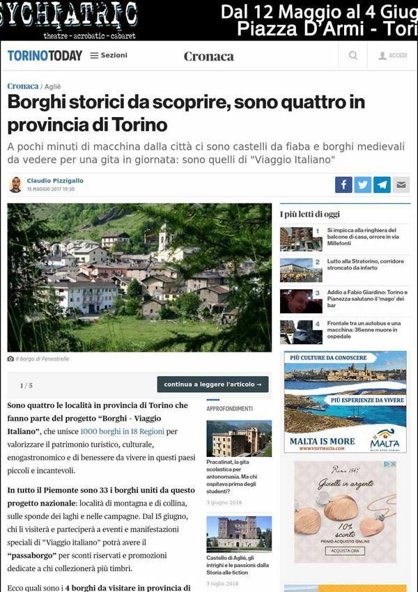 Torino Today Borghi storici da scoprire, sono quattro in provincia di Torino Sono quattro le località in provincia di Torino che fanno parte del progetto "Borghi Viaggio Italiano", che unisce 1000