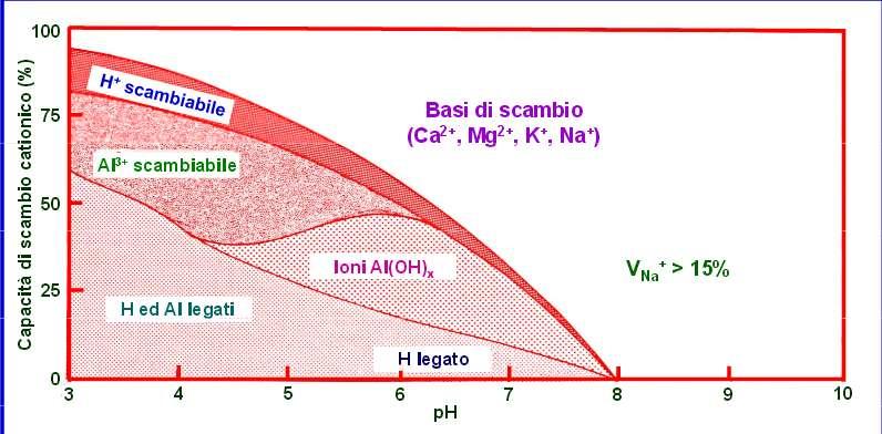 I cationi di scambio Il tipo di catione prevalentemente associato alle superfici dei collodi del suolo cambia con le condizioni termo-pluviometriche: Al 3+, H + e Ca 2+ (regioni umide), Ca 2+, Mg 2+,