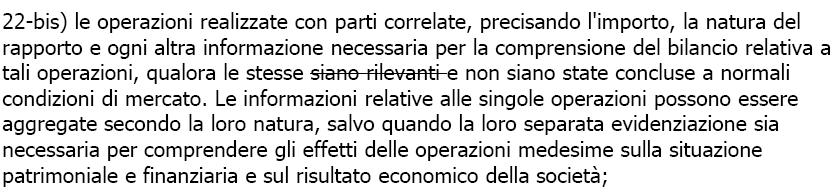 c. Nota integrativa (Le informazioni sui fatti di rilievo erano 41 nella Relazione)  c.