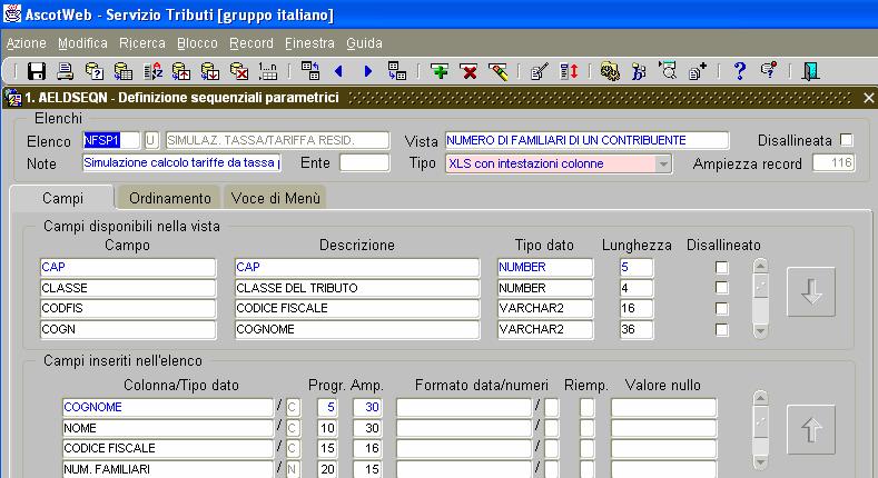 In ASCOTWEB definire i seguenti sequenziali parametrici