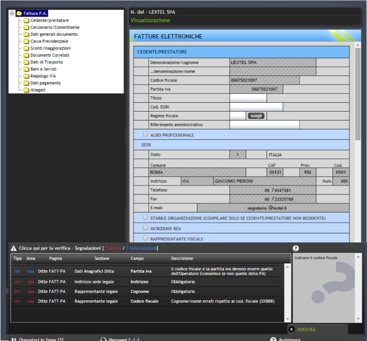 FATTURAZIONE ELETTRONICA Inserimento nuova fa#ura Gli errori sono bloccan7 e indica7 in rosso.