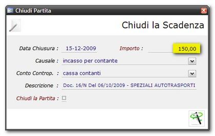 Infatti NewS chiude una scadenza per 150,00 euro e crea una nuova scadenza per 78,00 euro con la stessa data. Il movimento di incasso viene riportato in Prima Nota e quindi nella Scheda Contabile.