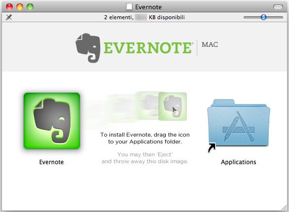 Installazione in Mac OS 7. Trascinare l'icona [Evernote] nell'icona [Applications]. aevernote per Mac viene copiato nella cartella [Applicazioni]. 8.