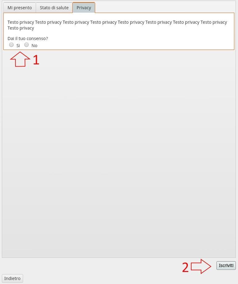 Si legge e da il consenso per la privacy (1) Si effettua l iscrizione al campo (2) Fig 2.