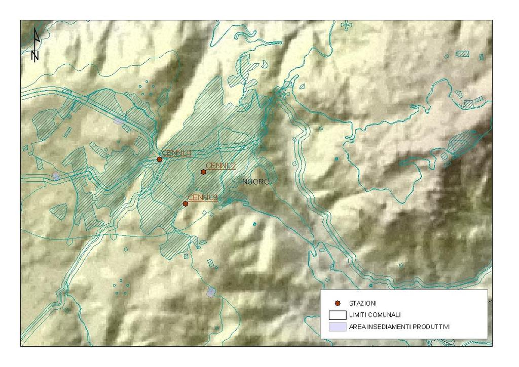 8. AREA DI NUORO Le stazioni di monitoraggio relative alla città di Nuoro, rientrante nell area di mantenimento, sono ubicate in zona urbana (CENNU1 e CENNU2) e in area urbana periferica (CENNU3); il