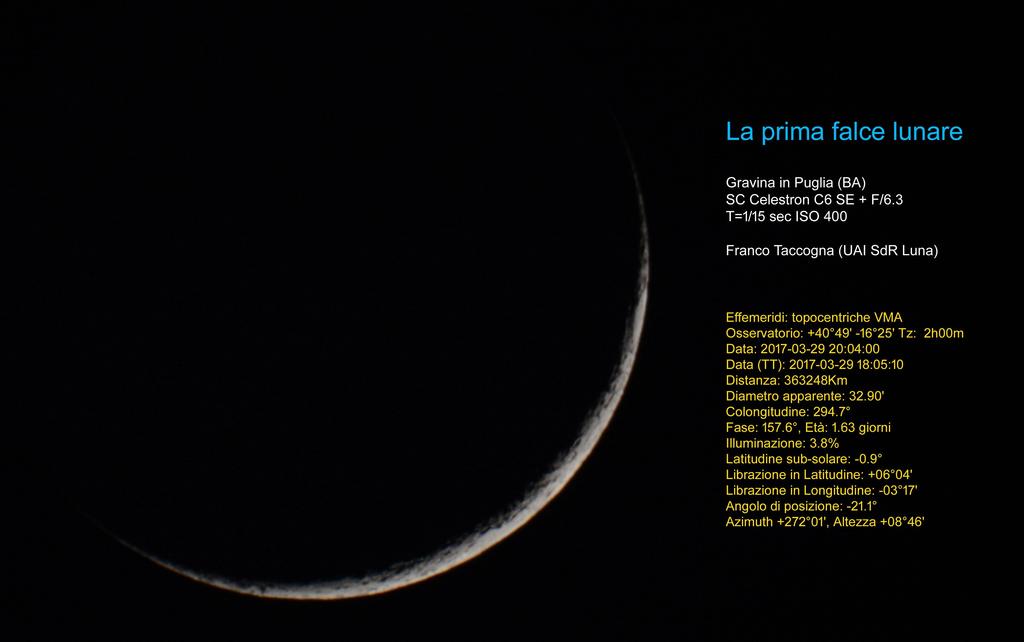 Le foto della Sezione di Ricerca Luna - UAI..la prima falce lunare, il 29 marzo 2017.