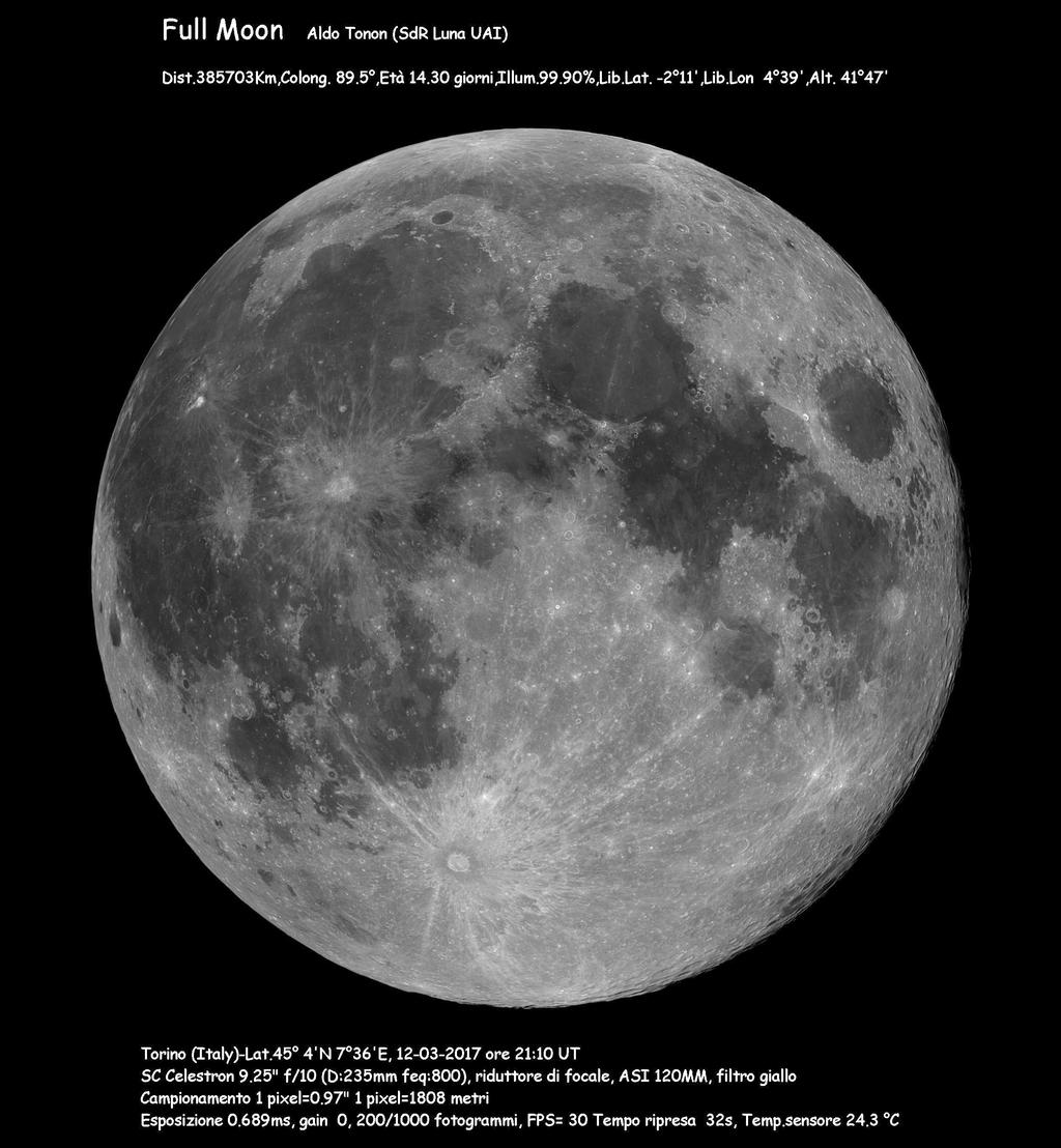 Lunar Geological Change Detection & Transient Lunar Phenomena... Full Moon, scheda della Luna Piena, ripresa il 12 marzo alle 21:10 T.U.