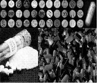 Figura 5 Queste droghe sono vendute sottoforma di polvere cristallina, capsule o tavolette spesso colorate e stampate con immagini di fantasia Figura 6 Pennsylvania, dicembre 2002: sintesi di MDMA