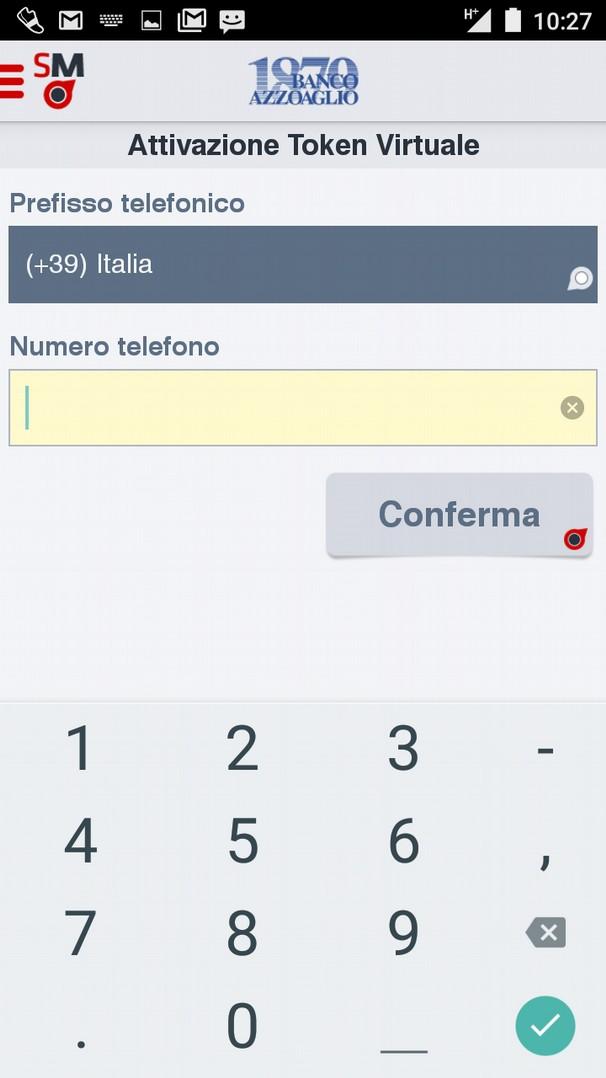 - compare quindi il seguente menu, cliccare su token virtuale: Selezionare token Virtuale - ora bisogna inserire il numero di cellulare attivo sullo smartphone