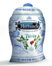 it Nome prodotto Herbamelle anice Breve descrizione prodotto Caramelle con goccia di miele al gusto anice. Ingredienti principali Zucchero, sciroppo di glucosio, miele, anetolo.