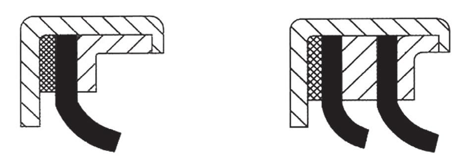 Guarnizioni Lip seal PTFE incapsulate INCOFEP/PFA Anello di tenuta tipo Lip seal S,S - RD/LD, D, D - RD/LD, BTB Questi anelli di tenuta (vedi disegno 14) sono costituiti da una armatura metallica