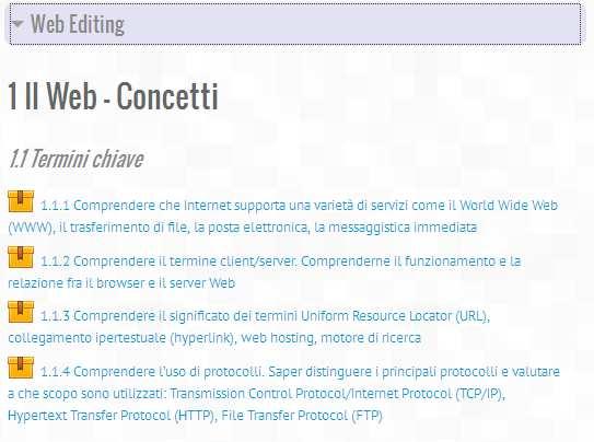 Nell area centrale compare l etichetta che identifica il corso, seguita dal Questionario di