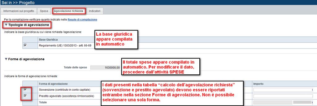 Progetto- Agevolazione richiesta Tabella presente nella scheda riepilogativa Allegato2b - L