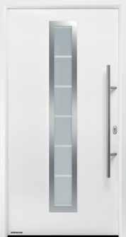 Maniglia in acciaio inox HB 38-2 su battente in acciaio, 4 finestrature quadrate con telaio in acciaio inox: triplo vetro isolante, esternamente vetro di