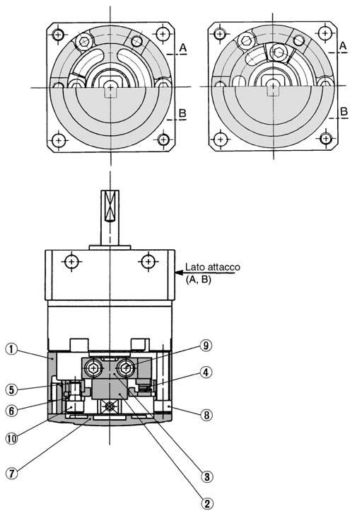 Attuatore rotante con regolatore angolare Montaggio universale Serie CRBU2WU Costruzione,,,, 4 paletta singola/paletta doppia Con regolazione angolo CRBU2W,,,, 4- D S paletta singola paletta doppia