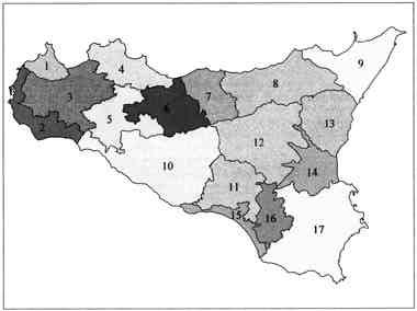 Area della catena Settentrionale (Nebrodi) 9. Area della catena Settentrionale (Peloritani) 10. Area delle colline della Sicilia centro-meridionale 11.