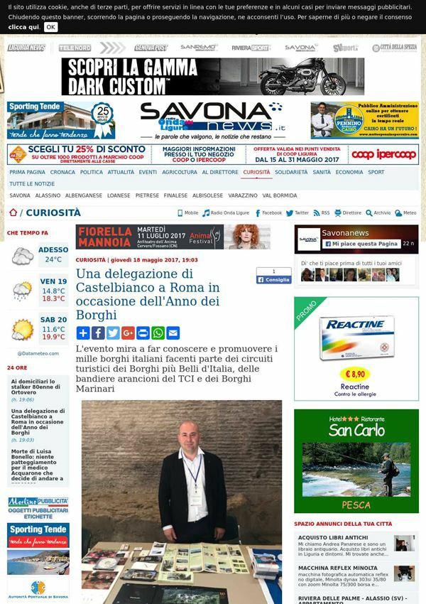 Savona News Una delegazione di Castelbianco a Roma in occasione dell' Anno dei Borghi L' evento mira a far conoscere e promuovere i mille borghi italiani facenti parte dei circuiti turistici dei