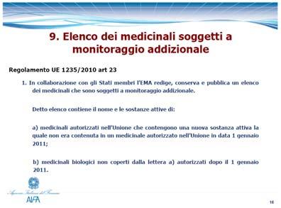 dell Agenzia Europea dei Medicinali il primo elenco dei Medicinali sottoposti a monitoraggio addizionale.