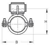 Zincatura galvanica (GALV) Diametro esterno del tubo: da 15 a 160 mm Sezione profi lato: Acciaio a T (fi no a Ø est. tubo = 57,0 mm) Inserto fonoassorbente: Gomma TPE Acciaio a U (da Ø est.