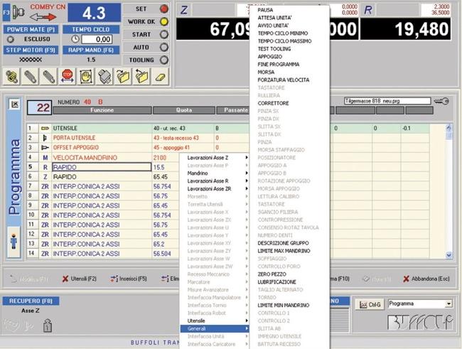 INTERFACCIA SEMPLICE E INTUITIVA Programmazione tabellare del CNC Buffoli.