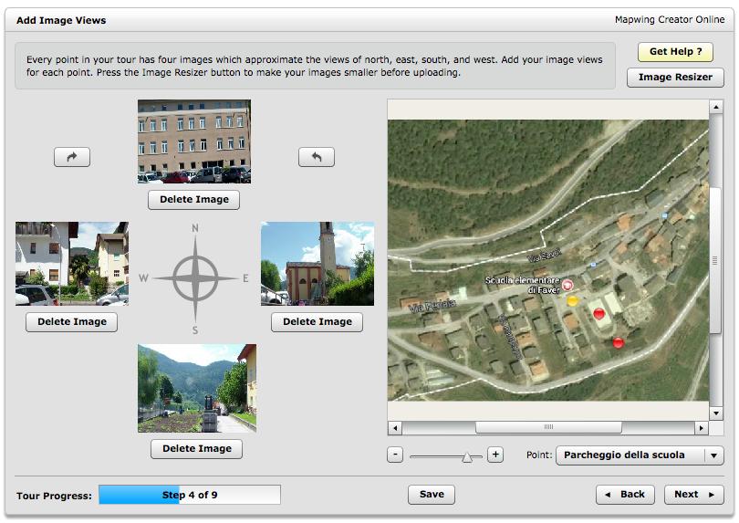 Step 4 Il passaggio numero quattro del programma prevede l inserimento delle immagini relative ad ogni punto d osservazione creato in modo che le stesse risultino correttamente orientate secondo i