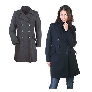 CARMEN 826 nero / blu 4 taglie XS / L - cappotto a doppiopetto di linea classica studiato per un utilizzo su moto e scooter - taglio femminile - esterno in tessuto misto lana, con trattamento WR