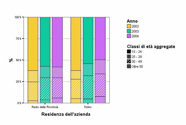 Per classi di età e area territoriale ( e resto della provincia) 2002 2003 2004 15-24 25-29 30-49 Oltre 50 % % % % 62,3%