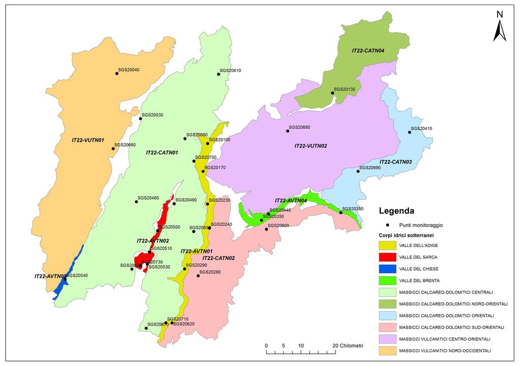 Il contesto idrografico del PTA IT22-VUTN02 Il corpo idrico comprende gli acquiferi che si trovano nell area Centro Orientale della Provincia caratterizzata dalla Piattaforma Porfirica Atesina, una