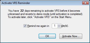 dei modi seguenti: Nella finestra di dialogo Promemoria di attivazione VRS, fare clic su Attiva ora.