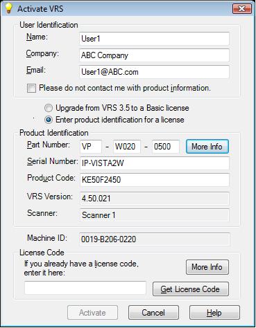 Figura 10. Finestra di dialogo Attiva VRS 3 Le sezioni ID utente e ID prodotto potrebbero già essere compilate, in base ai dati immessi durante l installazione di VRS.