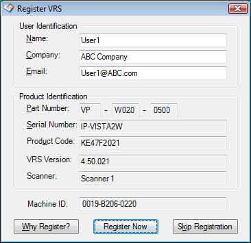 Figura 11. Finestra di dialogo Registra VRS 3 Per ID utente, è possibile aggiornare i campi elencati di seguito precompilabili con le informazioni fornite in precedenza durante l installazione di VRS.