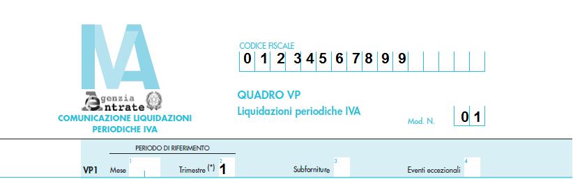 RIGO VP1 Periodo di riferimento Il contribuente deve indicare nelle colonne 1 e 2 del rigo VP1 il mese (valori da 1 a 12) o il trimestre (valori da 1 a 4) cui si riferisce ciascun modulo della