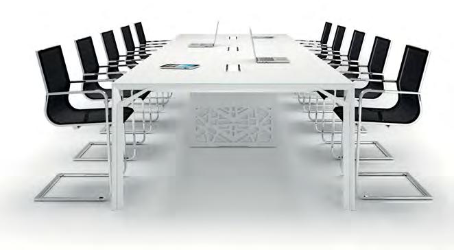 THE LARGE PROPORTIONS OF THE BOARDROOM table meets the evanescence of the white matt glass top offering