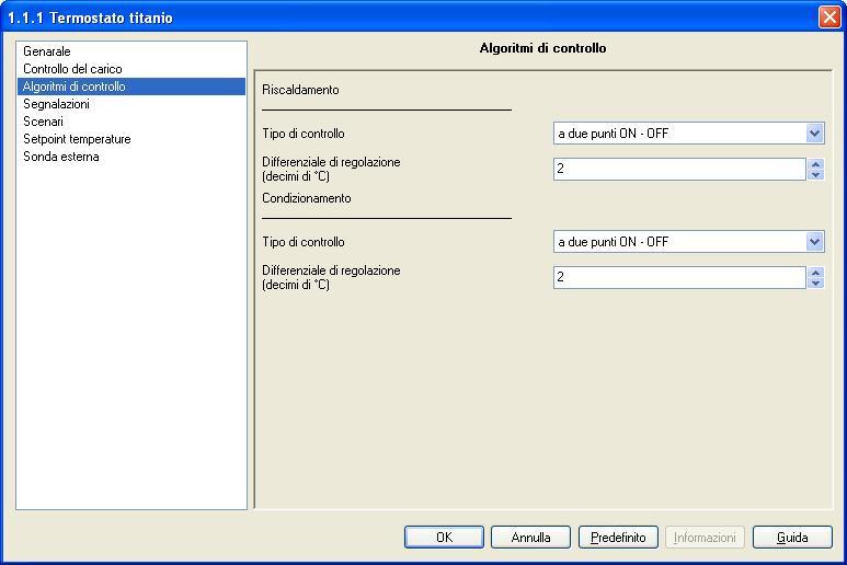 6 Menù Algoritmi di controllo (1 bit) Nel menù Algoritmi di controllo sono presenti i parametri che permettono di impostare gli algoritmi di controllo dei carichi per l impianto di riscaldamento e