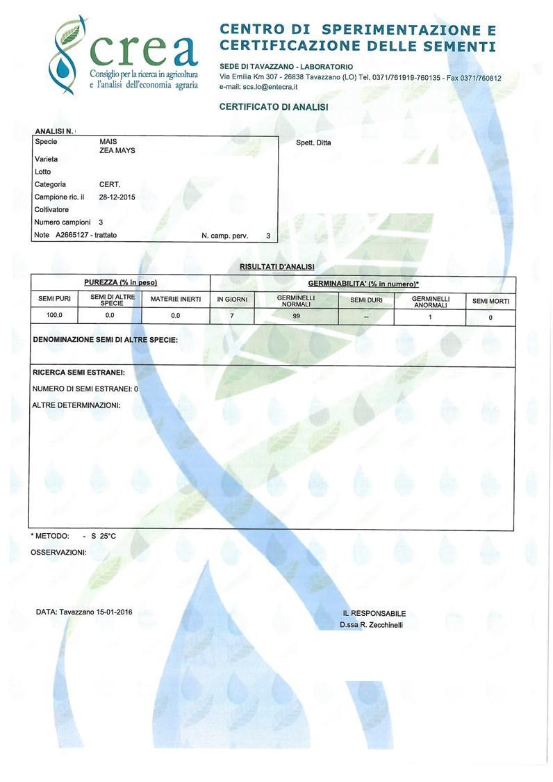 COMPILAZIONE DEL CERTIFICATO DI ANALISI (AMBITO: CERTIFICAZIONE) TUTTI GLI STANDARD DI LEGGE DEVONO ESSERE