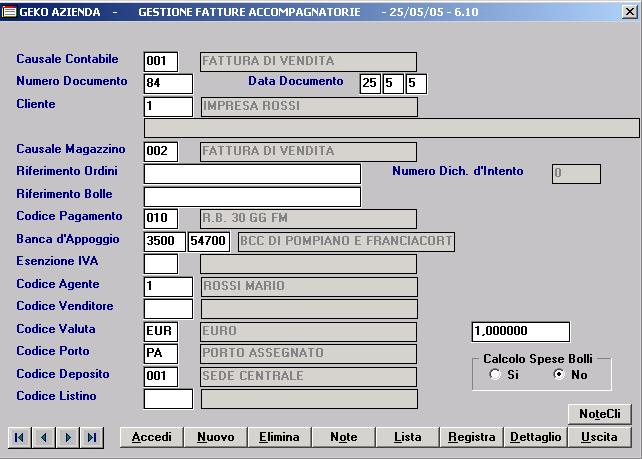 tasto NoteCli disattivato = nell anagrafica del cliente non sono state inserite