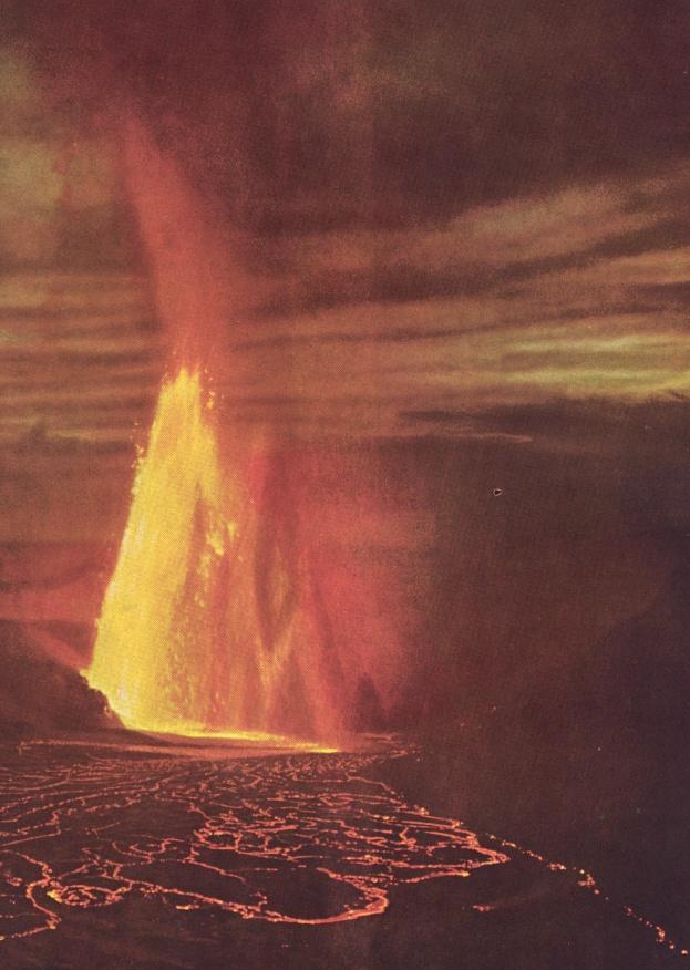 africani (Erta Ale, Nyamlogira e Nyragongo) e di quelli hawaiani (Mauna Loa e Kilauea). Una spettacolare fontana di lava sgorga fluidissima dal Kilawea.