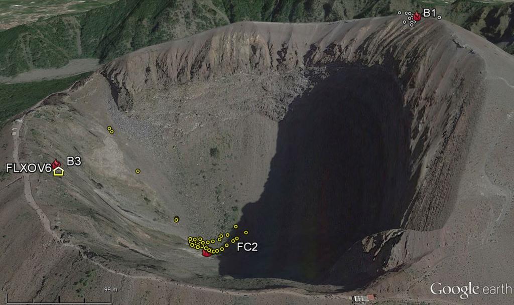 Figura 4.1 - Ubicazione della stazione multiparametrica FLXOV6 e dei siti oggetto delle attività di sorveglianza geochimica in area craterica.