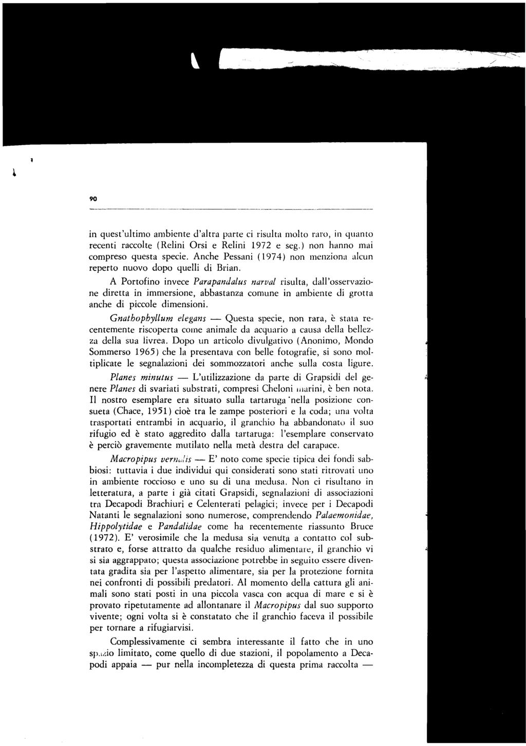 i 90 in quest'ultimo ambiente d'altra parte ci risulta molto raro, in quanto recenti raccolte (Relini Orsi e Relini 1972 e seg.) non hanno mai compreso questa specie.